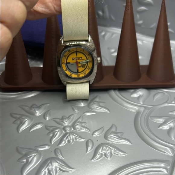 Yellow and Silver Vintage-Inspired Watch with Compass Dial